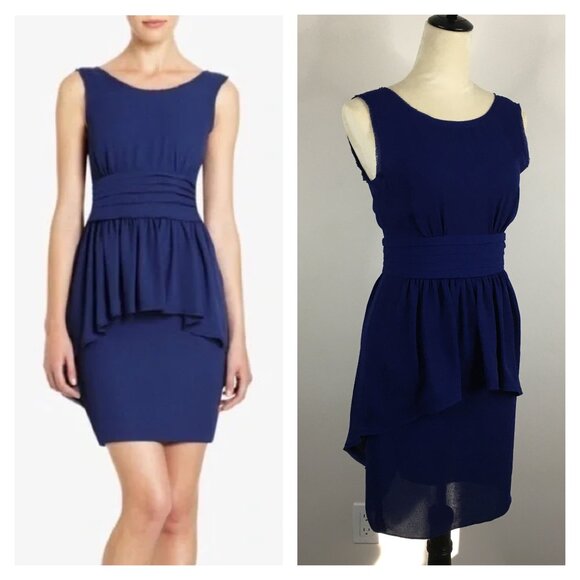 BCBGMAXAZRIA Blue Depth RHEA Peplum Pleats Waist Sleeveless Sheath/Shift Dress - Picture 1 of 11